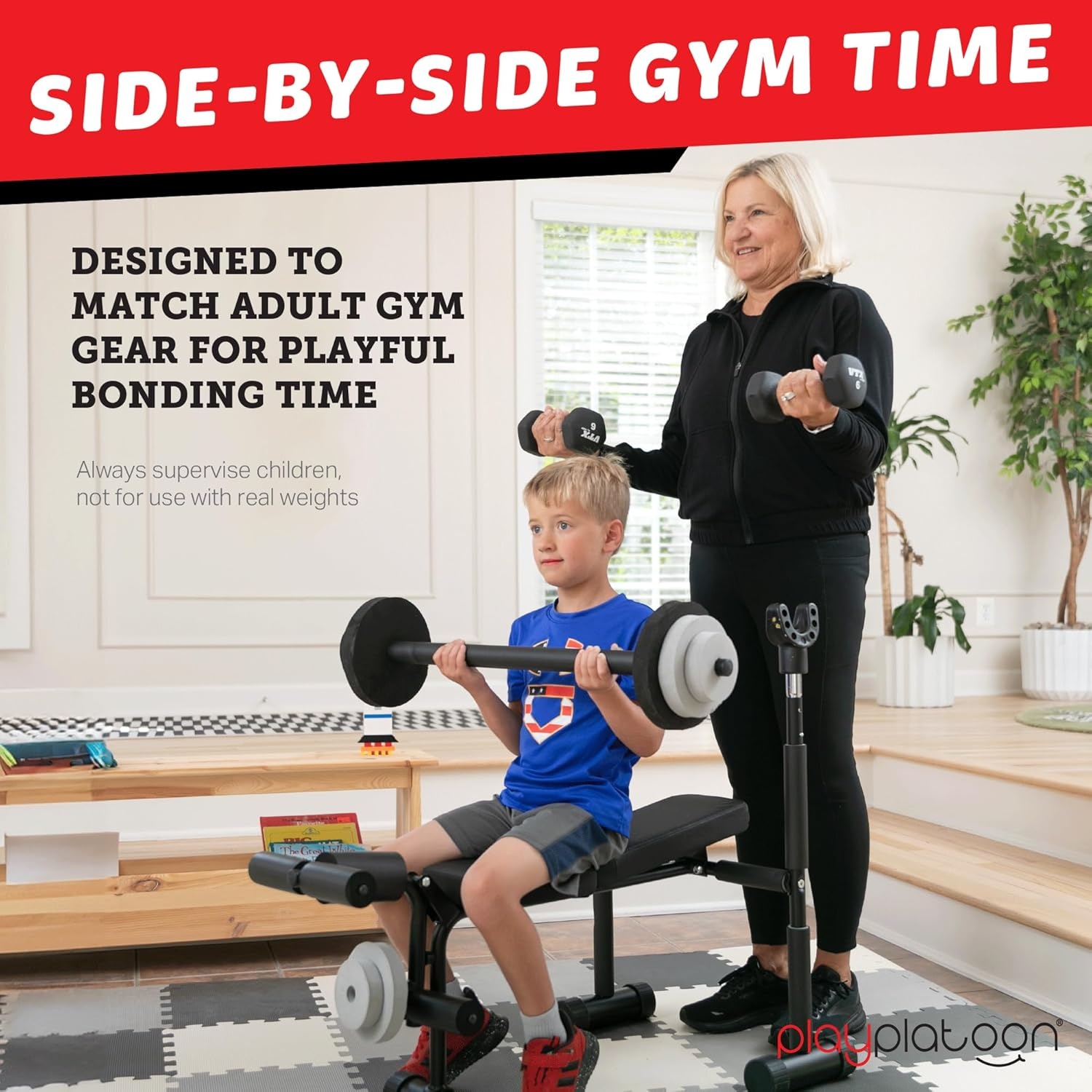 Play Platoon Kids Weight Bench Set or Squat Rack- Kids Gym Equipment for Home – Fitness Equipment for Boys – Workout and Exercise Equipment – Ages 3+(Bench Press) - view 3