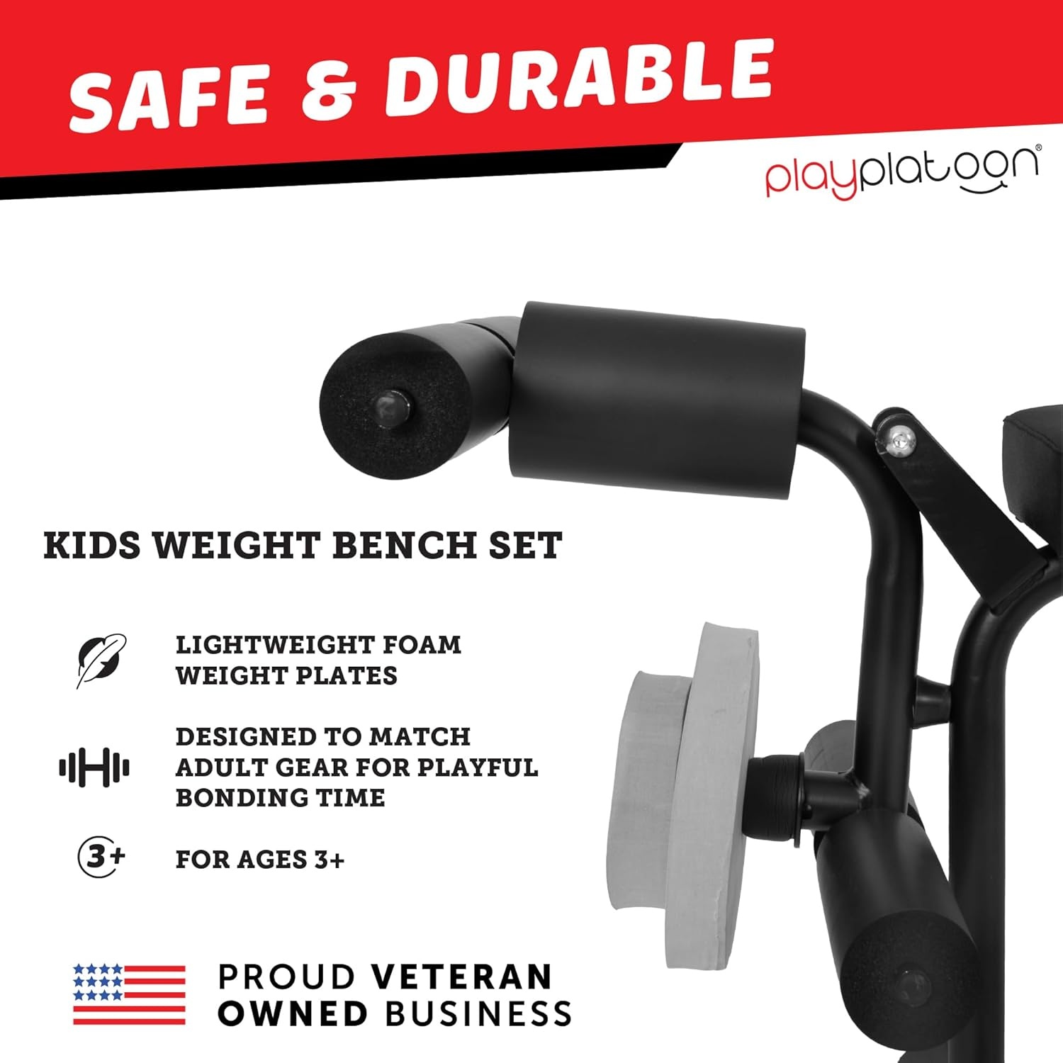 Play Platoon Kids Weight Bench Set or Squat Rack- Kids Gym Equipment for Home – Fitness Equipment for Boys – Workout and Exercise Equipment – Ages 3+(Bench Press) - view 4