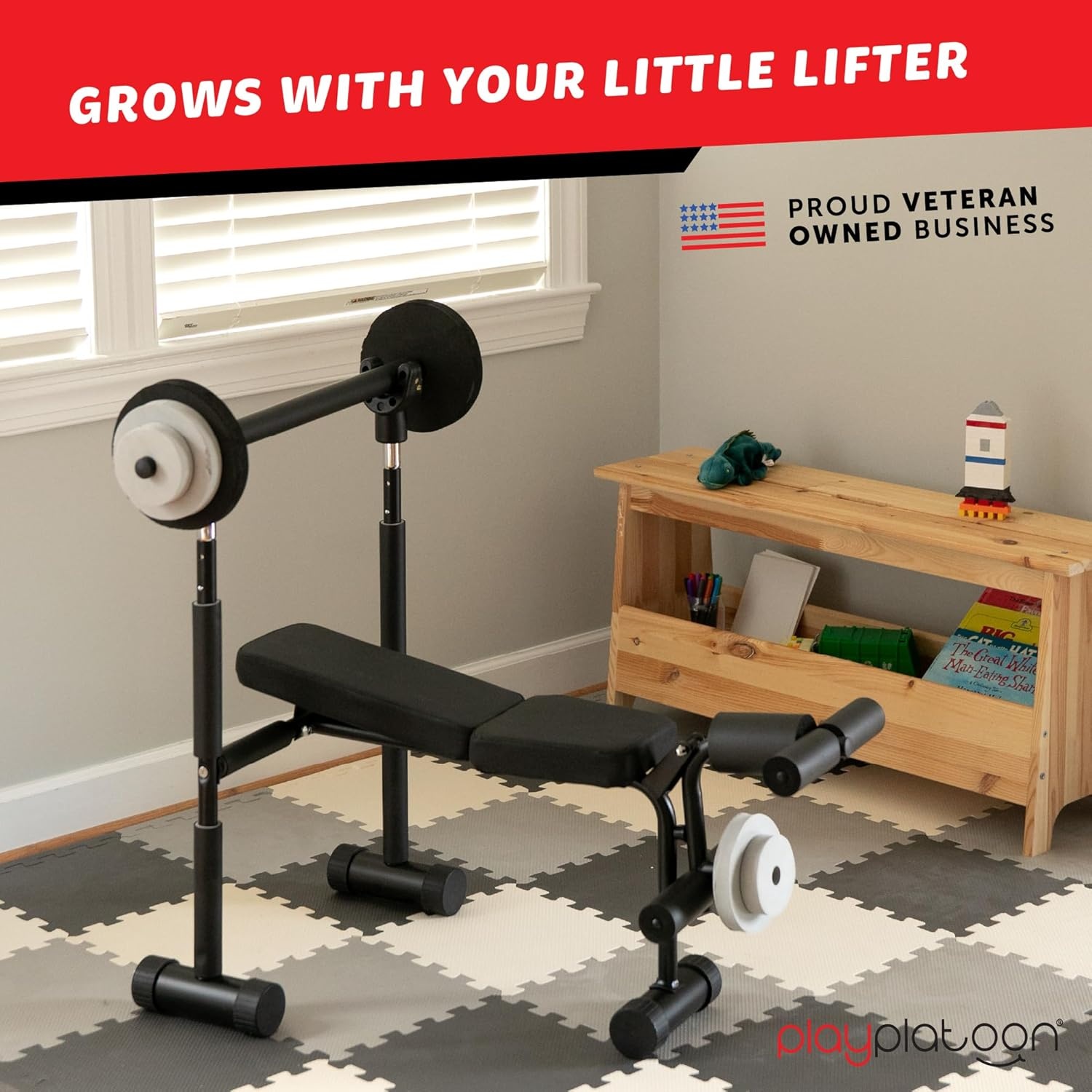 Play Platoon Kids Weight Bench Set or Squat Rack- Kids Gym Equipment for Home – Fitness Equipment for Boys – Workout and Exercise Equipment – Ages 3+(Bench Press) - view 5
