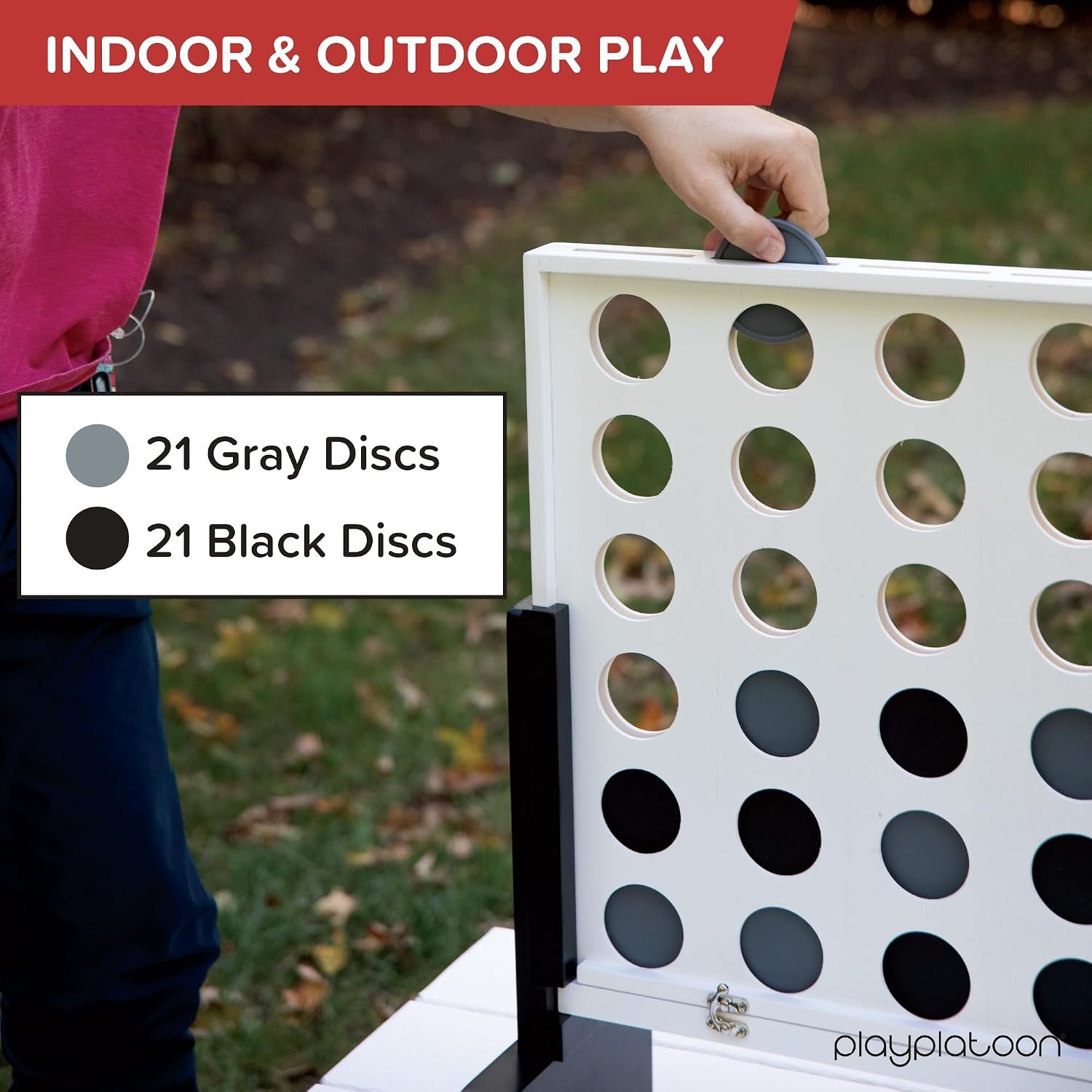 Play Platoon Wooden Giant 4 in a Row Game Outdoor – 4 in a Row Board Game Outdoor with Coins, Case and Rules(Black & White) - view 2