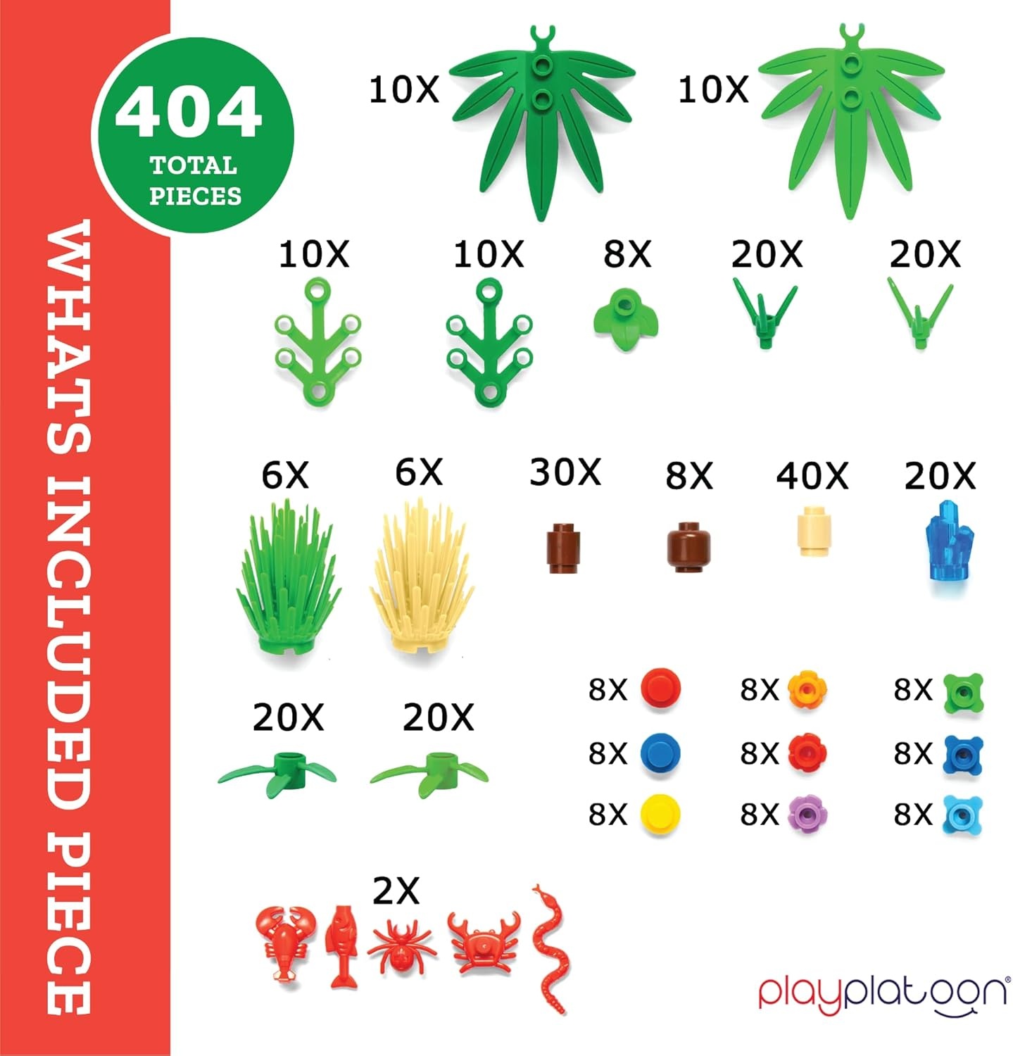 Play Platoon 404 Piece Jungle Building Bricks Kit- Botanical Forest Building Block Compatible with Major Brand Accessories Set with Plants, Trees, Bushes, Trees, Flowers. Forest Scenery(Trees  Plants & Flowers – 404 Pieces)