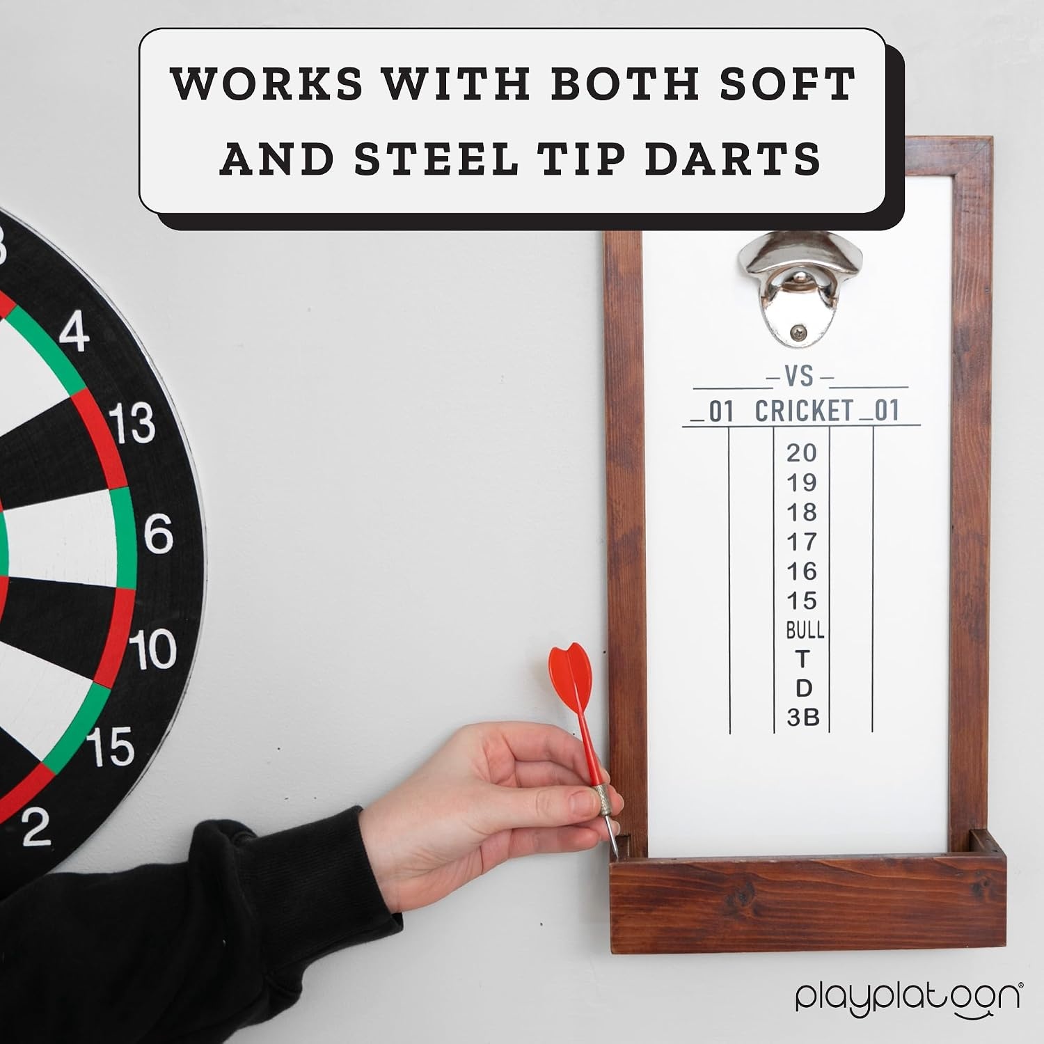 Play Platoon Dart Scoreboard & Darts Holder Wall Mount – Wood Score Board, Professional Darts Accessories, Dart Holder(8 x 16 inch) - view 2