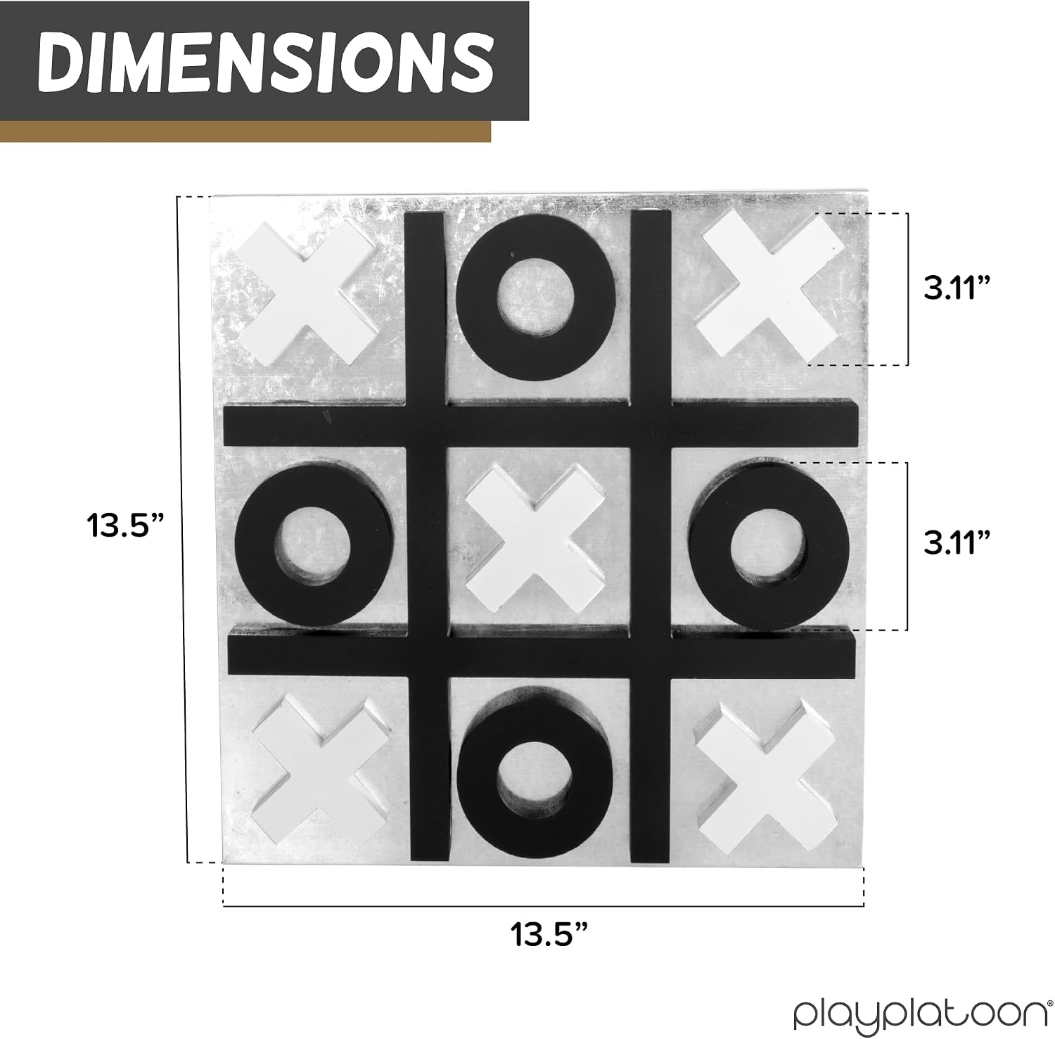 Play Platoon Magnetic Tic Tac Toe Game – Large Metal and Wooden Wall Mounted Board Games – 13.5 Inch Table Top or Wall Mounted Farmhouse Rustic for Game Room – Black & White(Black & White)
