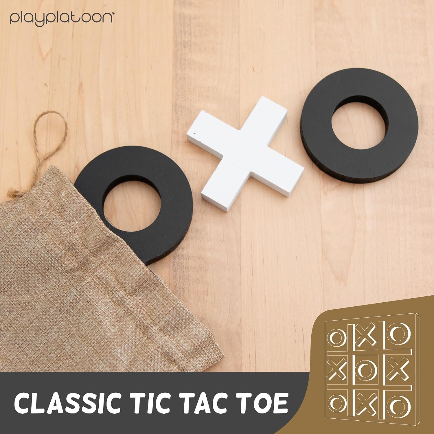 Play Platoon Magnetic Tic Tac Toe Game – Large Metal and Wooden Wall Mounted Board Games – 13.5 Inch Table Top or Wall Mounted Farmhouse Rustic for Game Room – Black & White(Black & White) - view 4