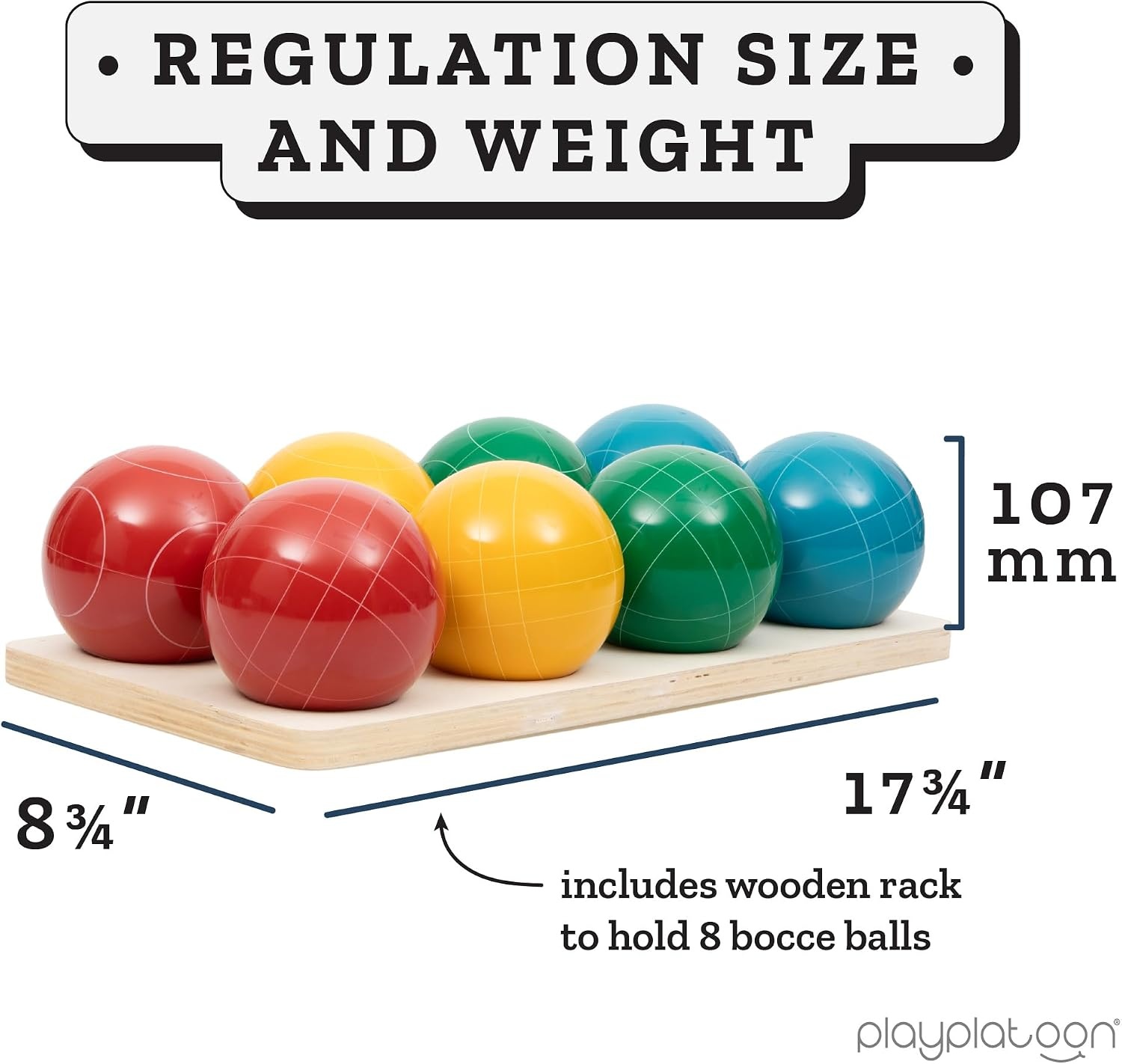 Play Platoon Bocce Ball Set Regulation Size Game Set – 107mm with 8 Hard Polyresin Premium Balls, Pallino, and Professional Carry Bag & Measuring Rope – Outdoor Games for Backyard, Lawn, Beach - view 2