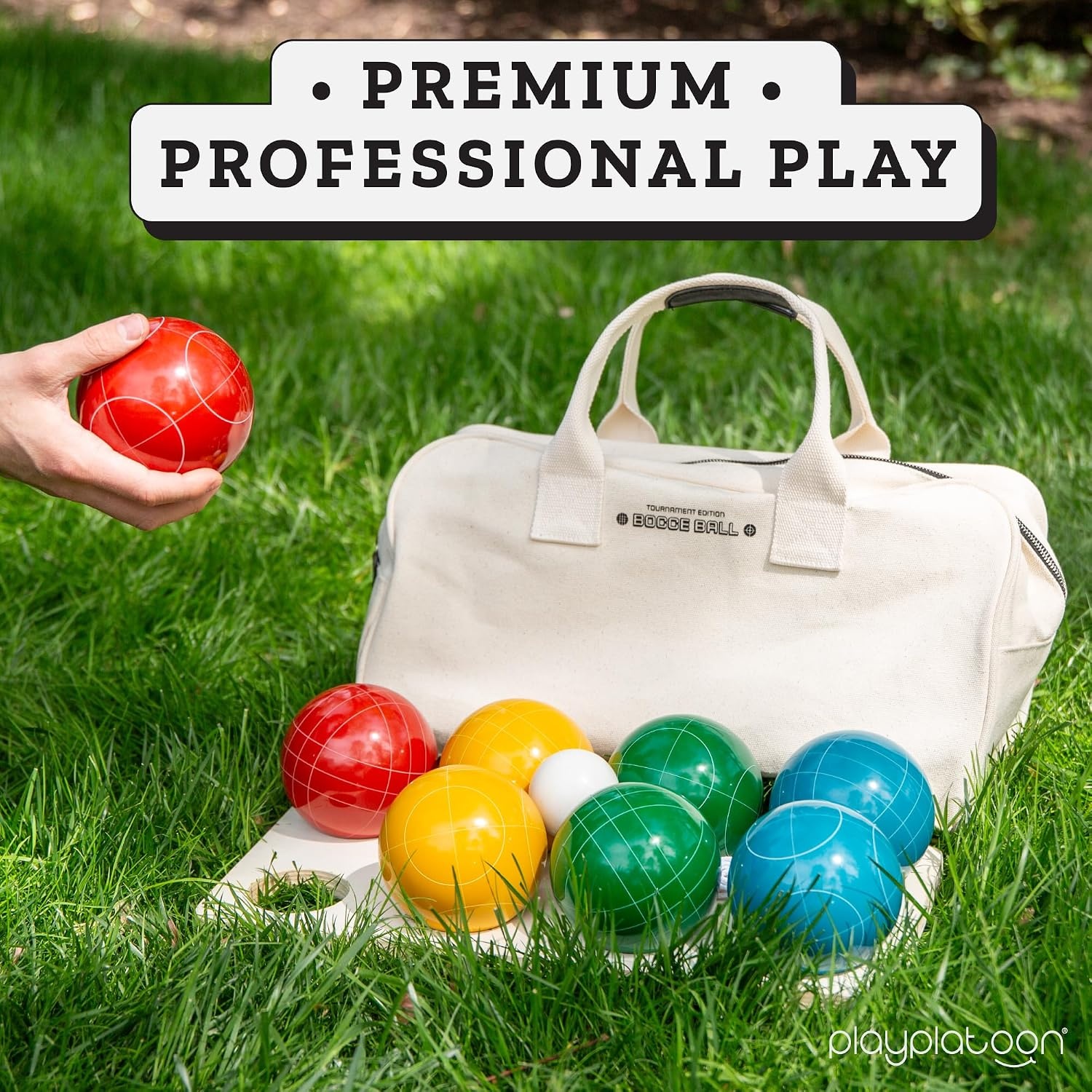 Play Platoon Bocce Ball Set Regulation Size Game Set – 107mm with 8 Hard Polyresin Premium Balls, Pallino, and Professional Carry Bag & Measuring Rope – Outdoor Games for Backyard, Lawn, Beach - view 5