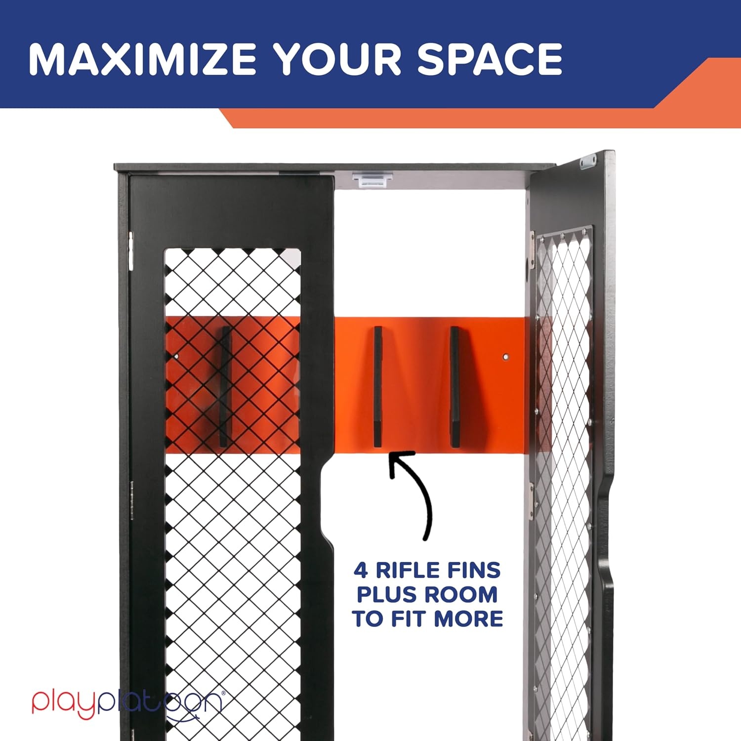 Play Platoon Storage Rack for Nerf Gun Storage & Nerf Accessories, Sturdy Wood Construction, Dart Holder & 6 Toy Gun Holder for Wall with Pegboard Wall Organizer – Includes 20 Pegs(Locker) - view 8