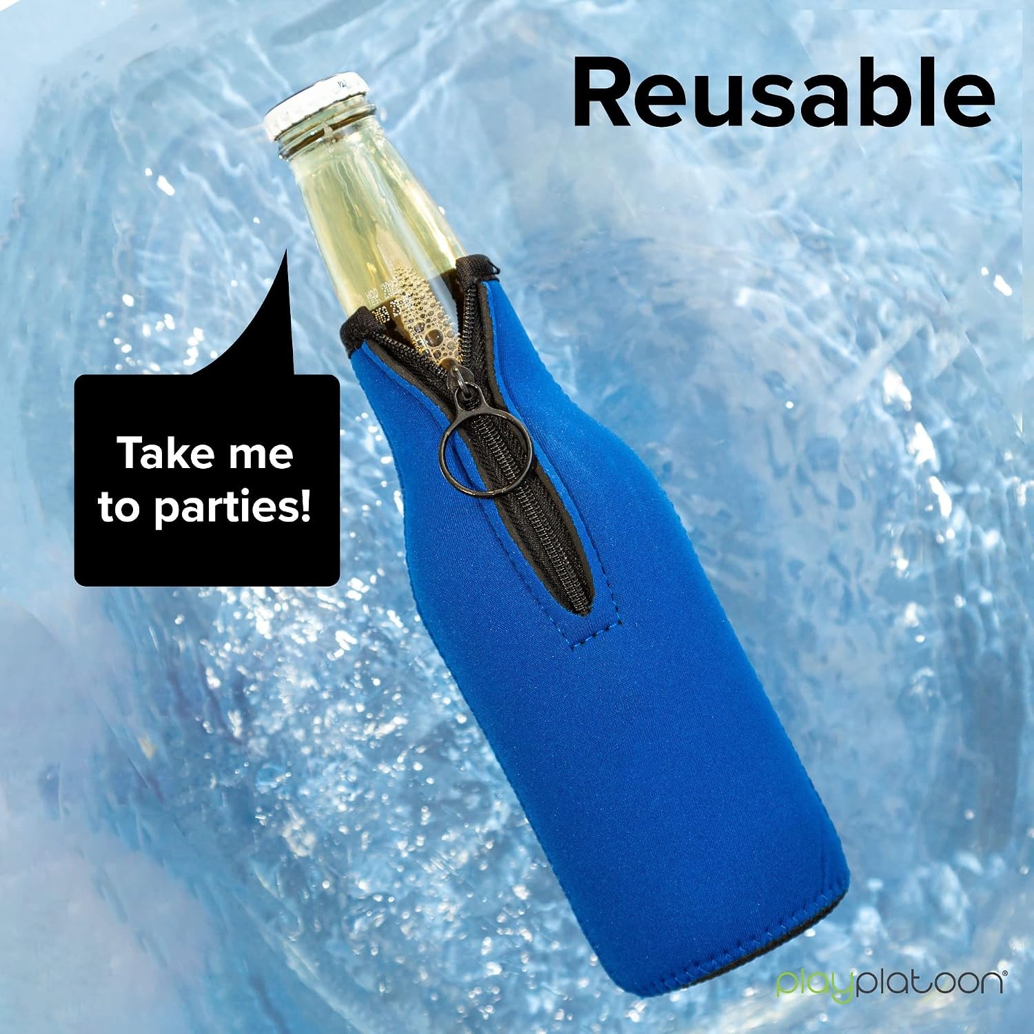 Play Platoon Beer Bottle Cooler Sleeves for Party – Collapsible Neoprene Insulators – Insulated Beer Bottle Sleeve with Zipper – Cozy Holder Fits Regular 12 oz Size – 6 Pack - view 6