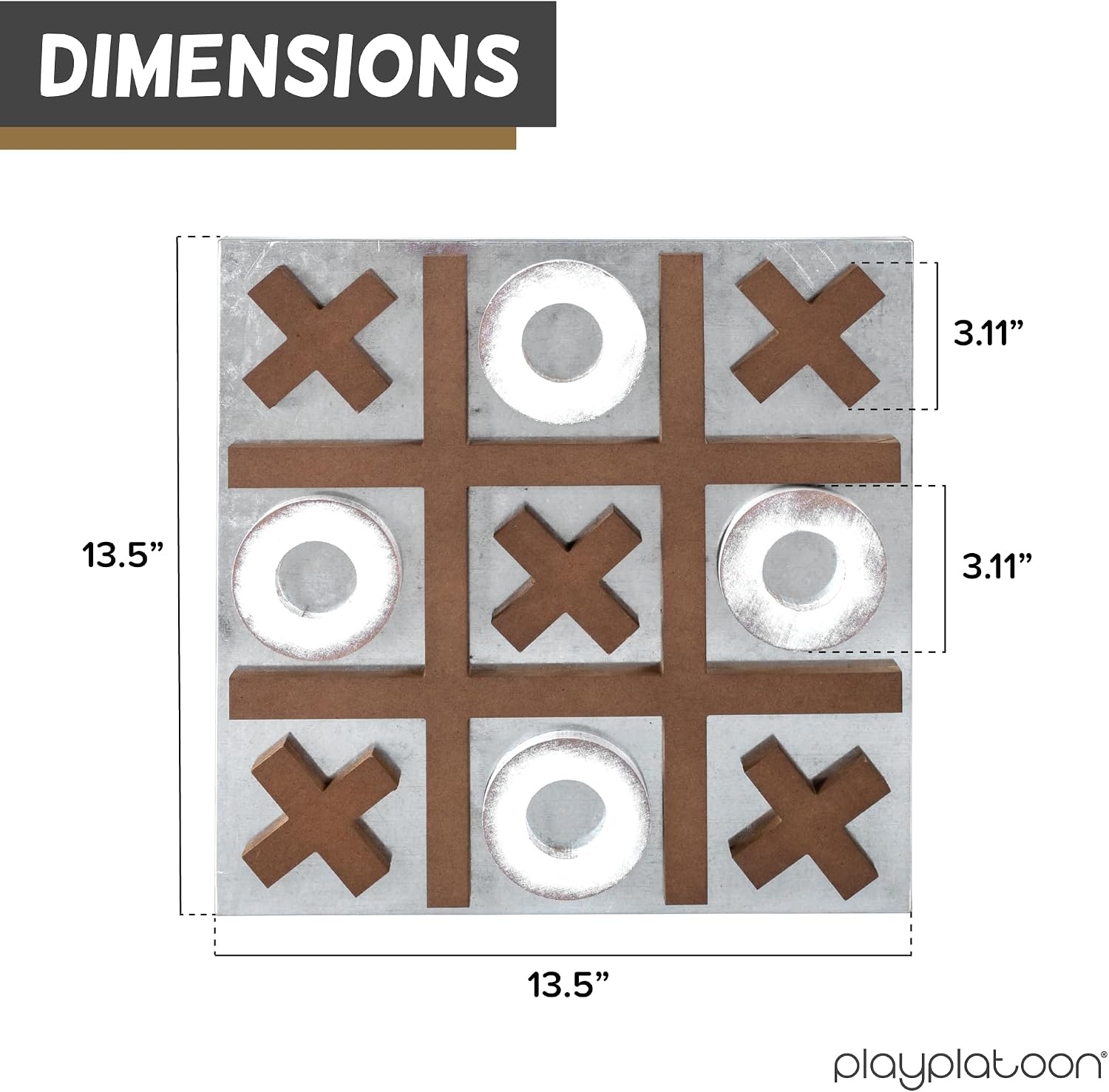 Play Platoon Magnetic Tic Tac Toe Game – Large Metal and Wooden Wall Mounted Board Games – 13.5 Inch Table Top or Wall Mounted Farmhouse Rustic for Game Room – Black & White(Barnwood & Rustic White)
