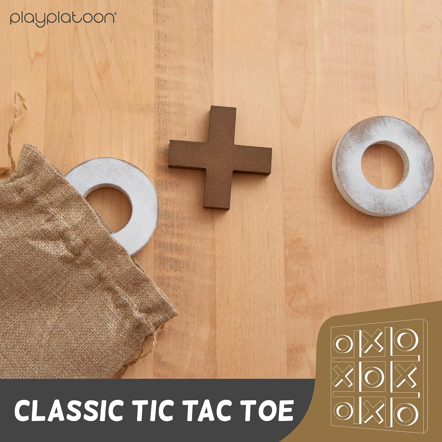 Play Platoon Magnetic Tic Tac Toe Game – Large Metal and Wooden Wall Mounted Board Games – 13.5 Inch Table Top or Wall Mounted Farmhouse Rustic for Game Room – Black & White(Barnwood & Rustic White) - view 4