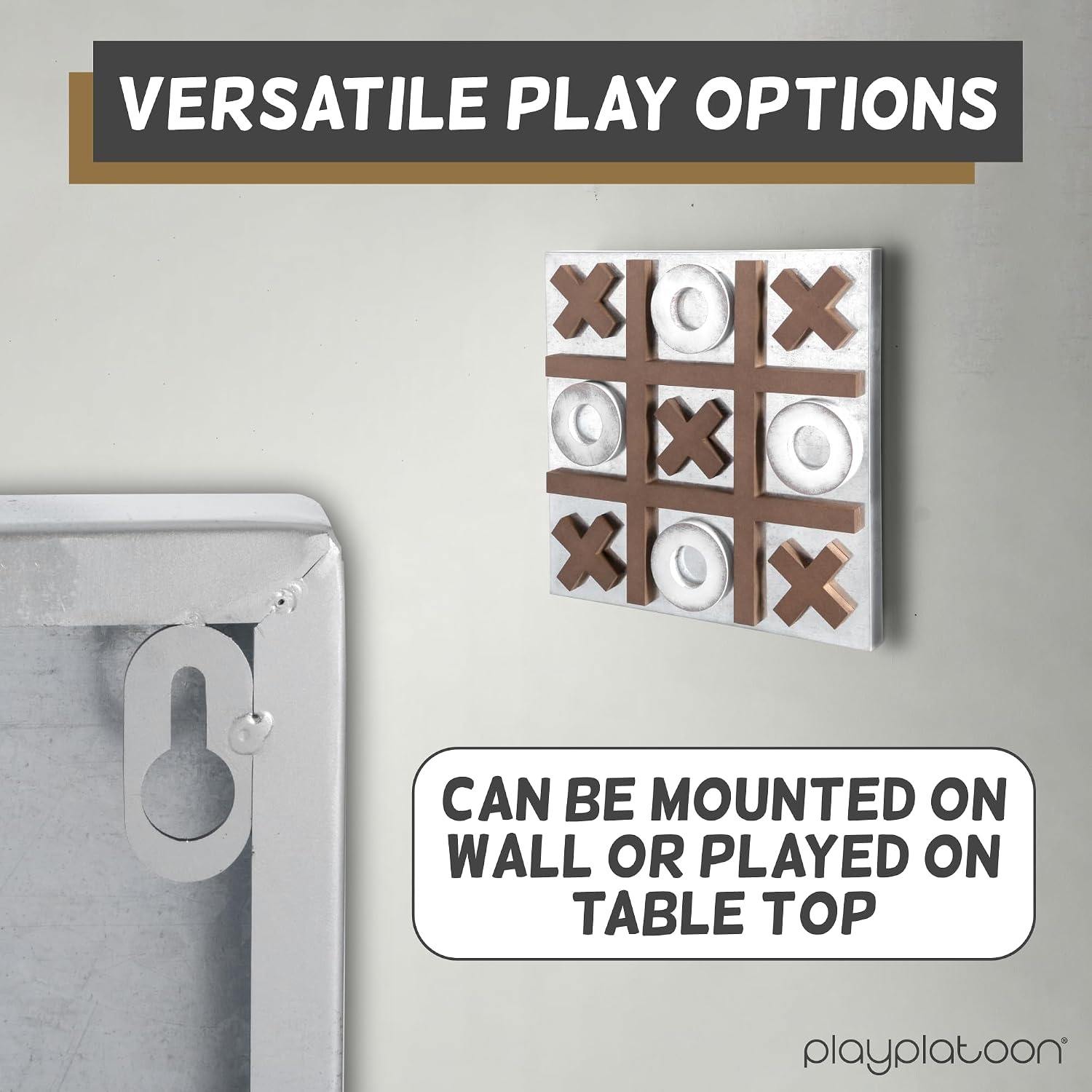 Play Platoon Magnetic Tic Tac Toe Game – Large Metal and Wooden Wall Mounted Board Games – 13.5 Inch Table Top or Wall Mounted Farmhouse Rustic for Game Room – Black & White(Barnwood & Rustic White) - view 5