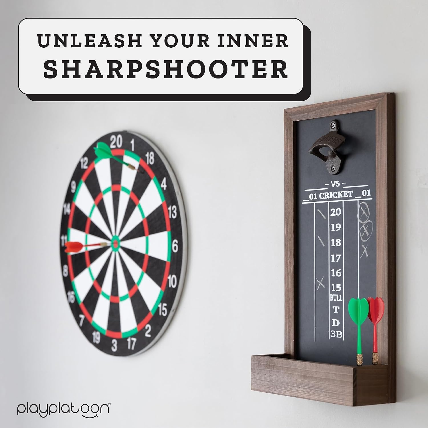 Play Platoon Dart Scoreboard & Darts Holder Wall Mount – Wood Score Board, Professional Darts Accessories, Dart Holder(15.75 x 8 inch) - view 2
