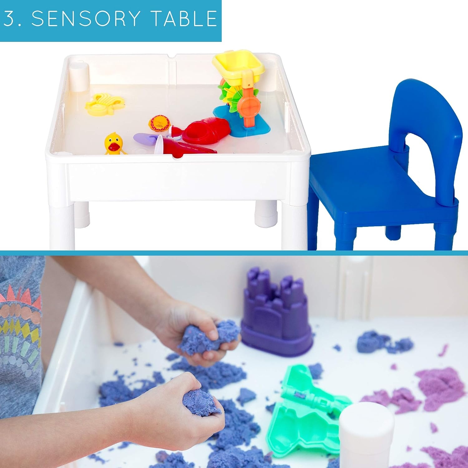 Play Platoon 5 in 1 Kids Activity Table and Chair Set for Toddlers, Building Block, Craft & Sensory Tables for Toddlers with 2 Chairs & 25 XL Blocks – Yellow Red Green(Blue & Green) - view 7