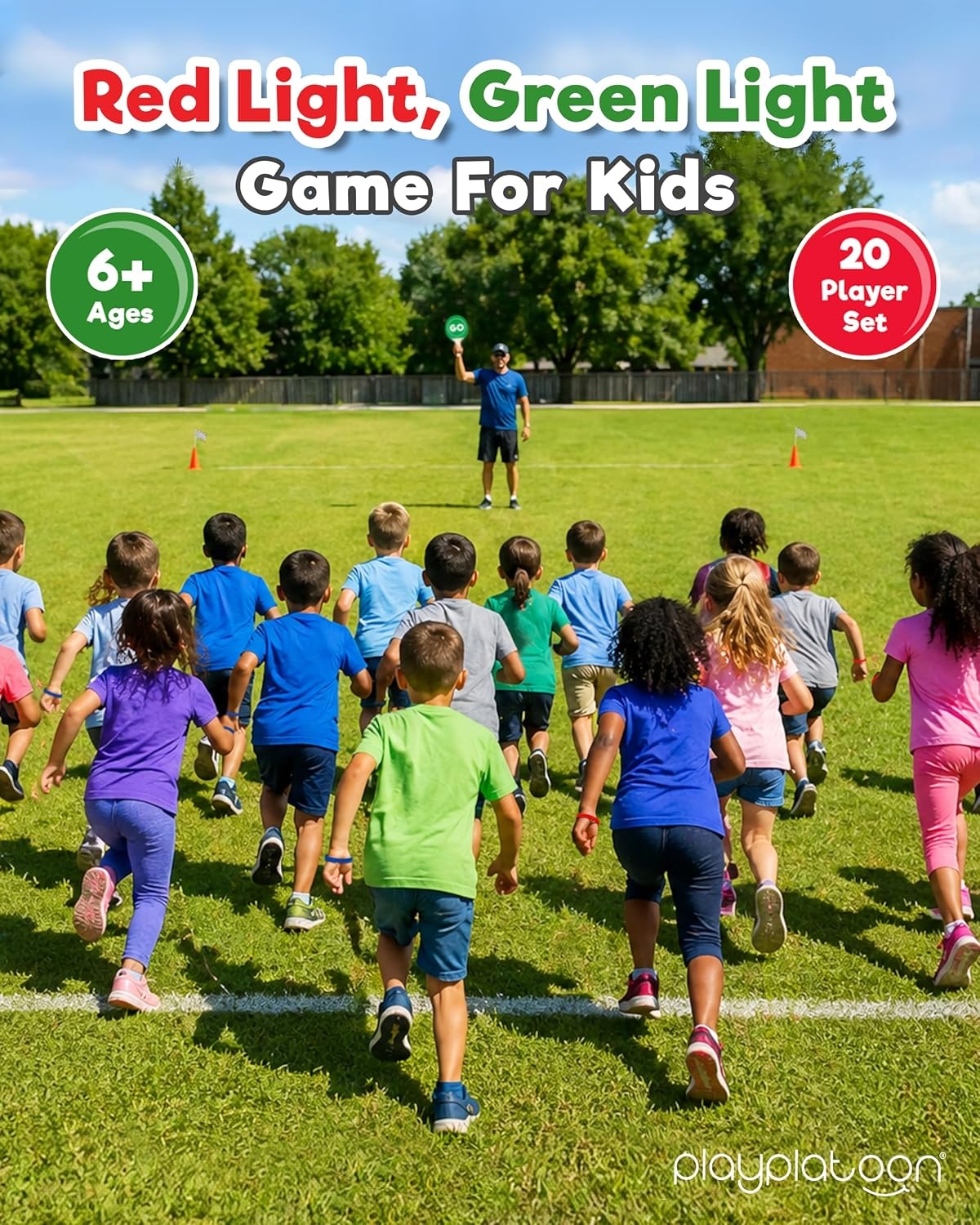 Play Platoon Red Light Green Light Game for Kids, The Traditional Original 20 Player Set with Real Wood Handle Signs or Game with Cones(Red Light Green Light) - view 2