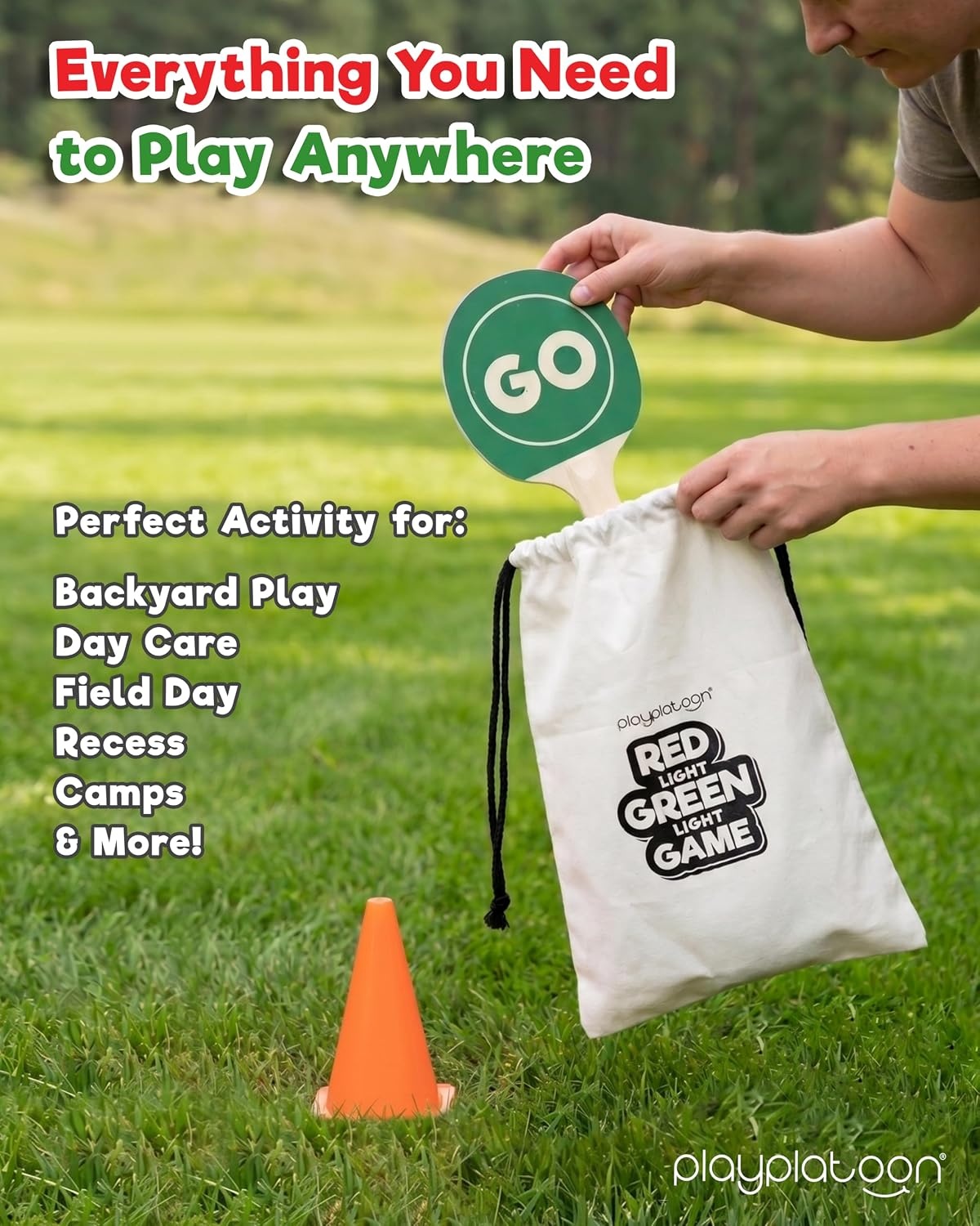 Play Platoon Red Light Green Light Game for Kids, The Traditional Original 20 Player Set with Real Wood Handle Signs or Game with Cones(Red Light Green Light) - view 4