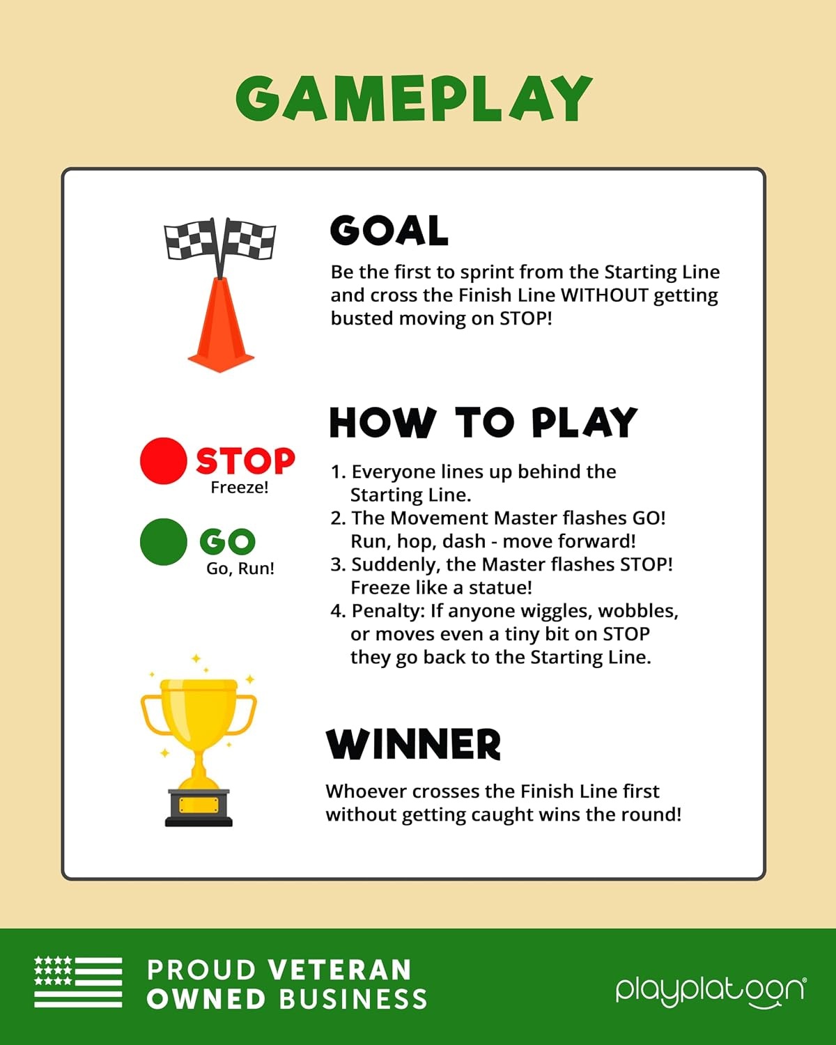 Play Platoon Red Light Green Light Game for Kids, The Traditional Original 20 Player Set with Real Wood Handle Signs or Game with Cones(Red Light Green Light) - view 7