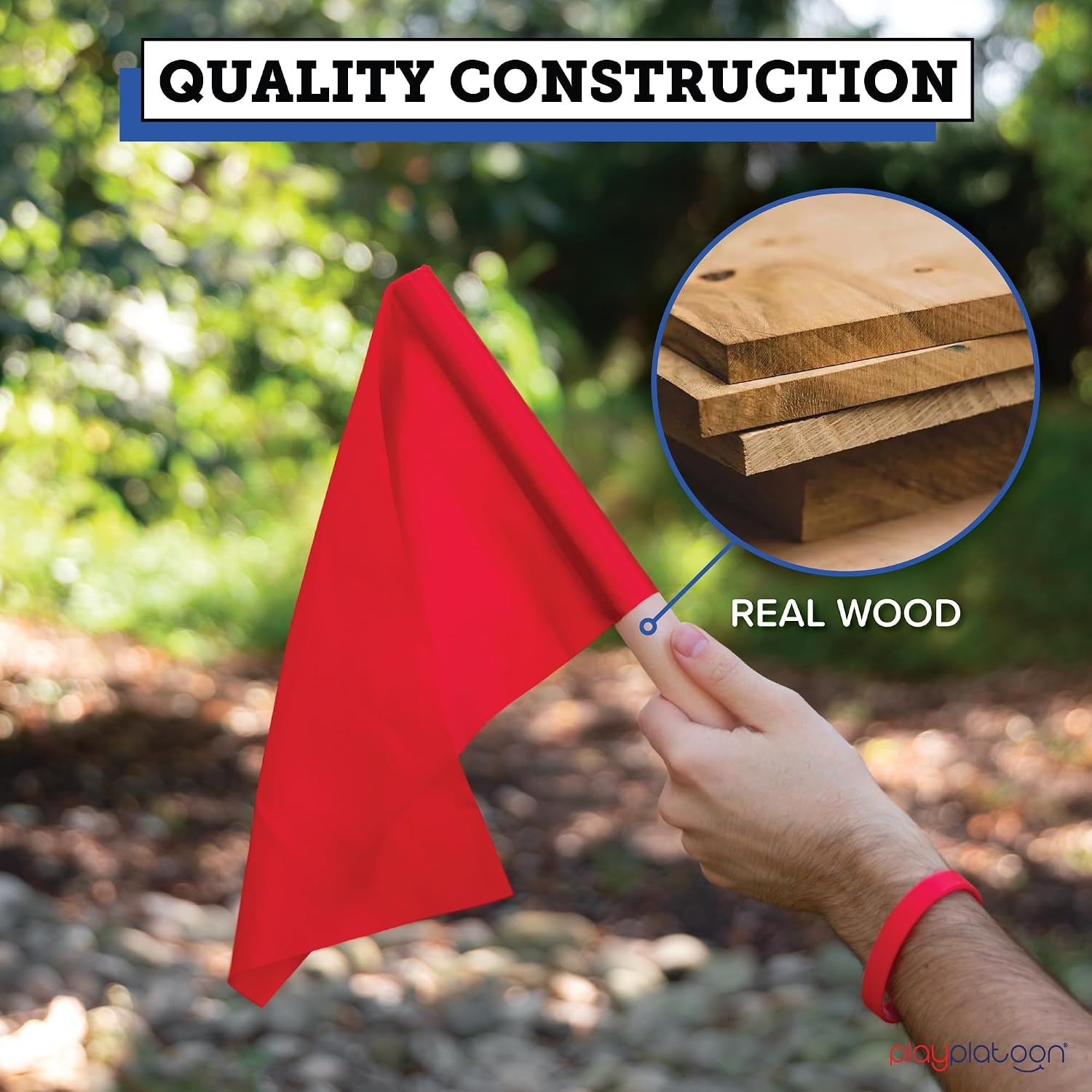 Play Platoon Red Light Green Light Game for Kids, The Traditional Original 20 Player Set with Real Wood Handle Signs or Game with Cones(Capture the Flag Set) - view 4