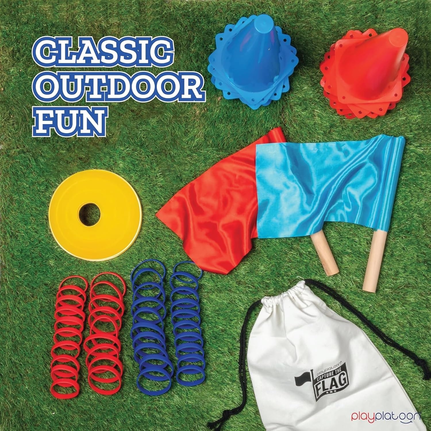 Play Platoon Red Light Green Light Game for Kids, The Traditional Original 20 Player Set with Real Wood Handle Signs or Game with Cones(Capture the Flag Set) - view 6