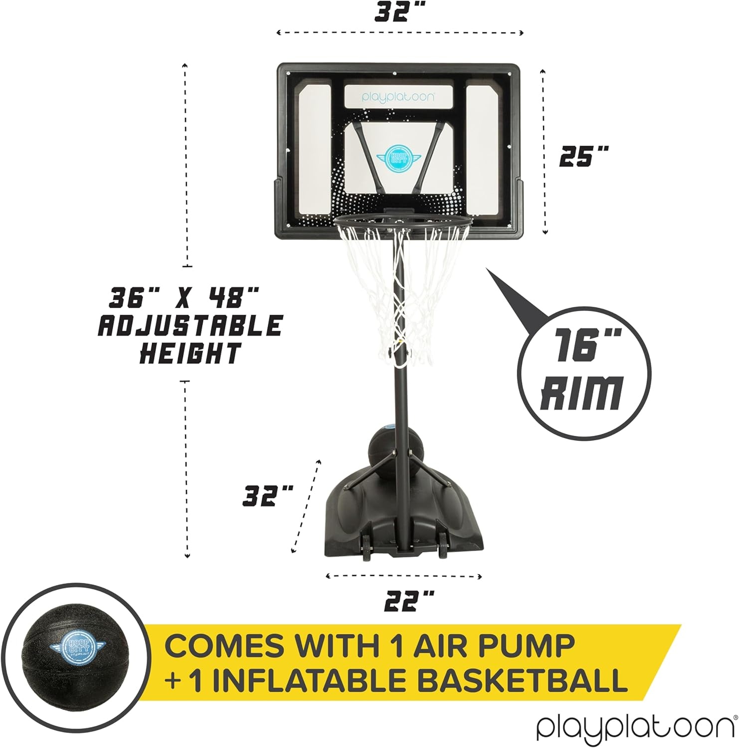 Play Platoon Swimming Pool Basketball Hoop Poolside Above Ground Games for Family – Backboard Adjustable Height 3-4 Feet, Includes PU Leather Basket Ball & Air Pump – Great for Inground Pool Deck(Large  24×32)