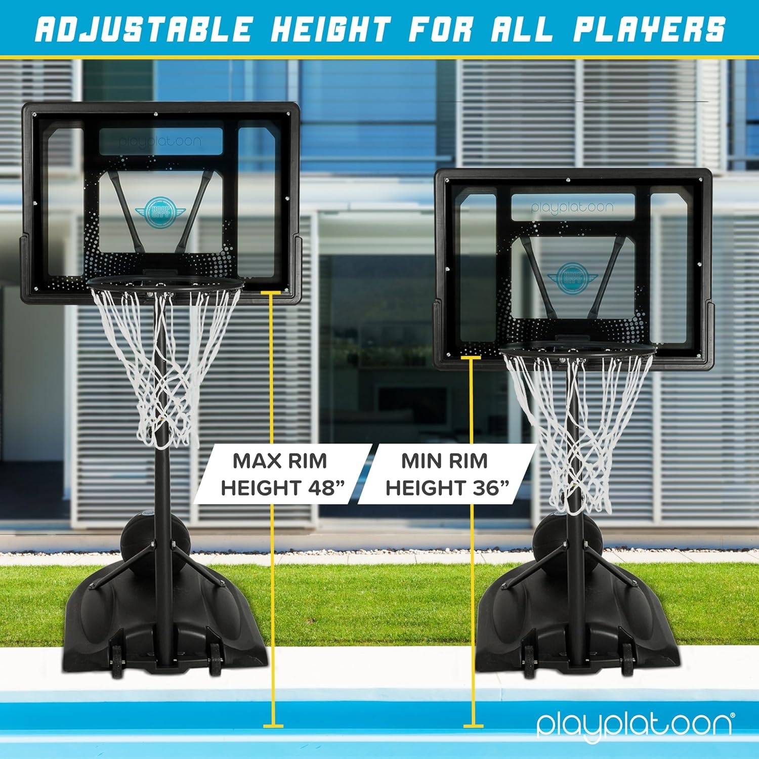Play Platoon Swimming Pool Basketball Hoop Poolside Above Ground Games for Family – Backboard Adjustable Height 3-4 Feet, Includes PU Leather Basket Ball & Air Pump – Great for Inground Pool Deck(Large  24×32) - view 3