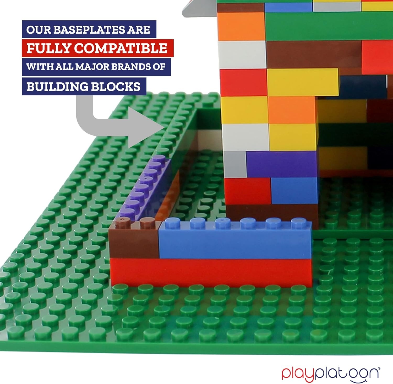 Play Platoon 15 Inch x 15 Inch Baseplate for Building Bricks – Extra Large Landscape for Building Blocks – Green Classic Platform Baseplates Compatible with All Major Brands, 2 Pack - view 3