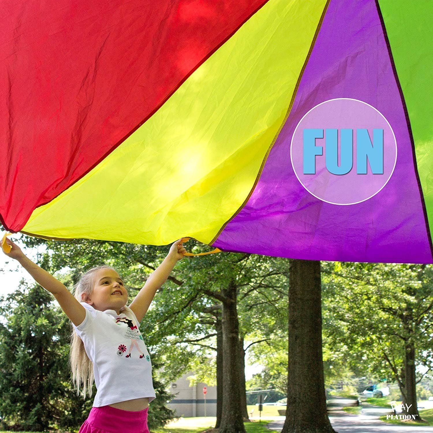 Play Platoon Rainbow Parachute Toy for Kids, 6 ft Play Parachute Game with 8 Handles, PE Equipment for Elementary School Gym Class, Backyard/Indoor Equipment(10 Foot)