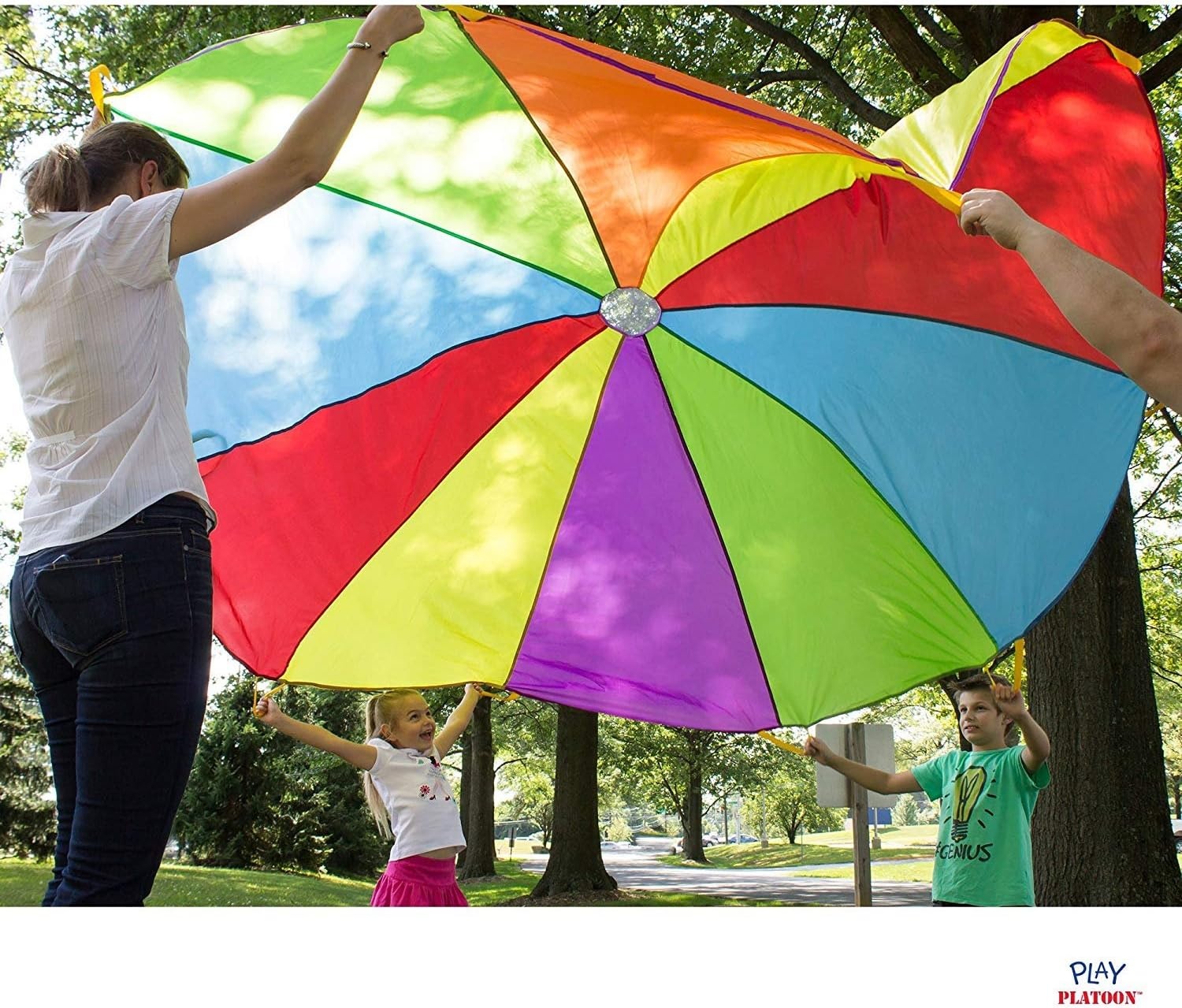 Play Platoon Rainbow Parachute Toy for Kids, 6 ft Play Parachute Game with 8 Handles, PE Equipment for Elementary School Gym Class, Backyard/Indoor Equipment(10 Foot) - view 2
