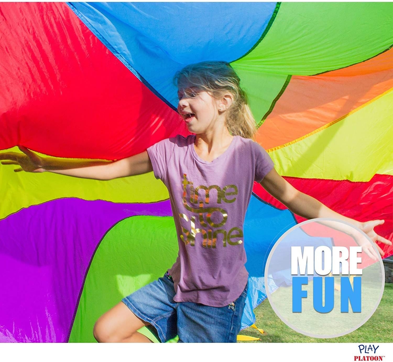 Play Platoon Rainbow Parachute Toy for Kids, 6 ft Play Parachute Game with 8 Handles, PE Equipment for Elementary School Gym Class, Backyard/Indoor Equipment(10 Foot) - view 4
