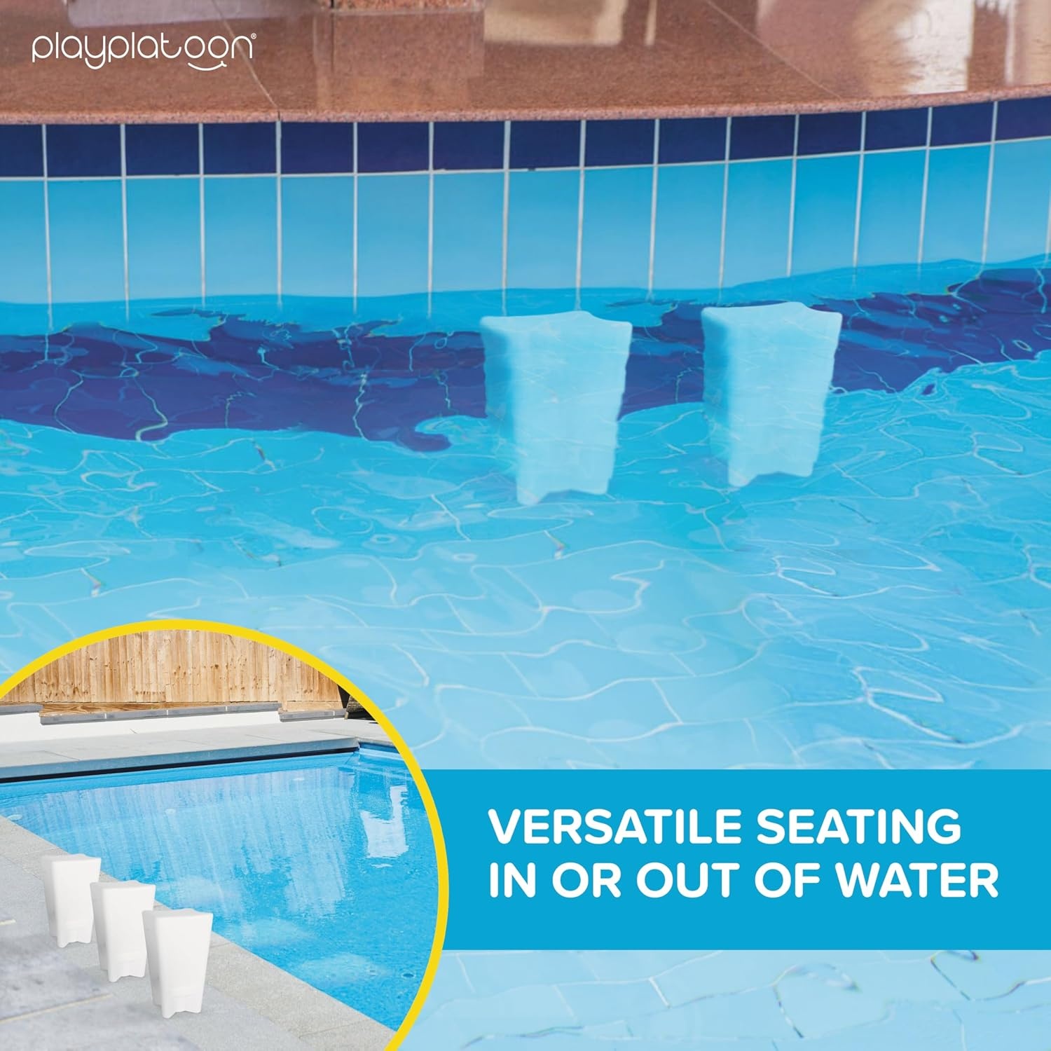 Play Platoon in Pool Chairs – 26 Inch Bar Pool Stools for Underwater – Durable PE Material is Pre-Weighted & Submersible, Great for Bar or Poolside Seats for Edge - view 3