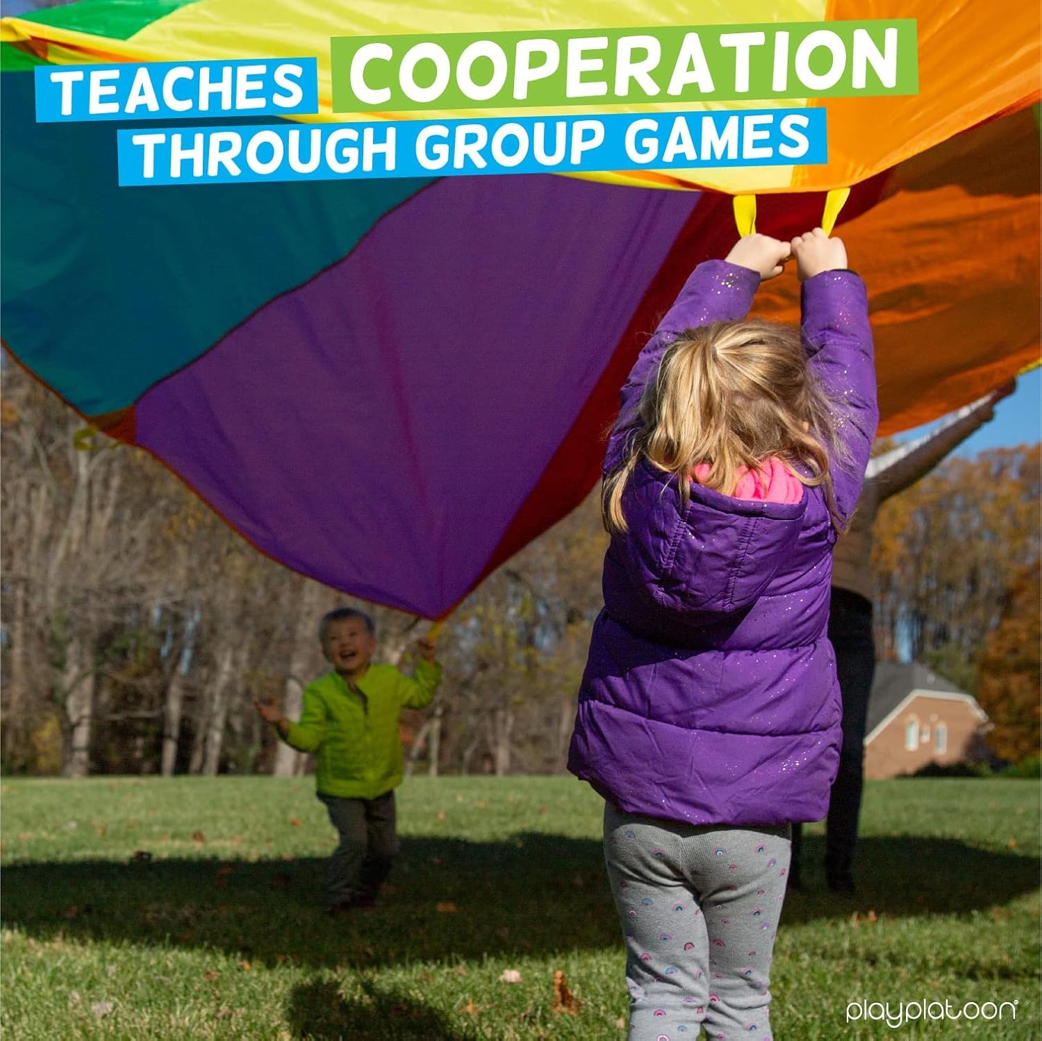 Play Platoon Rainbow Parachute Toy for Kids, 6 ft Play Parachute Game with 8 Handles, PE Equipment for Elementary School Gym Class, Backyard/Indoor Equipment(16 Foot) - view 4