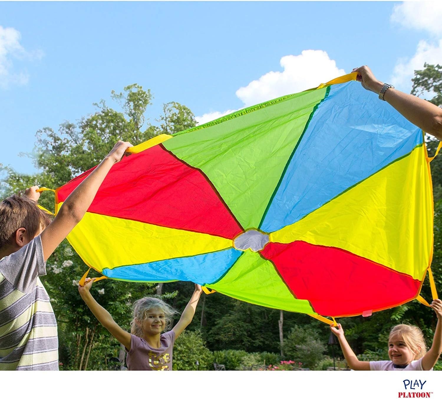 Play Platoon Rainbow Parachute Toy for Kids, 6 ft Play Parachute Game with 8 Handles, PE Equipment for Elementary School Gym Class, Backyard/Indoor Equipment(6 Foot)